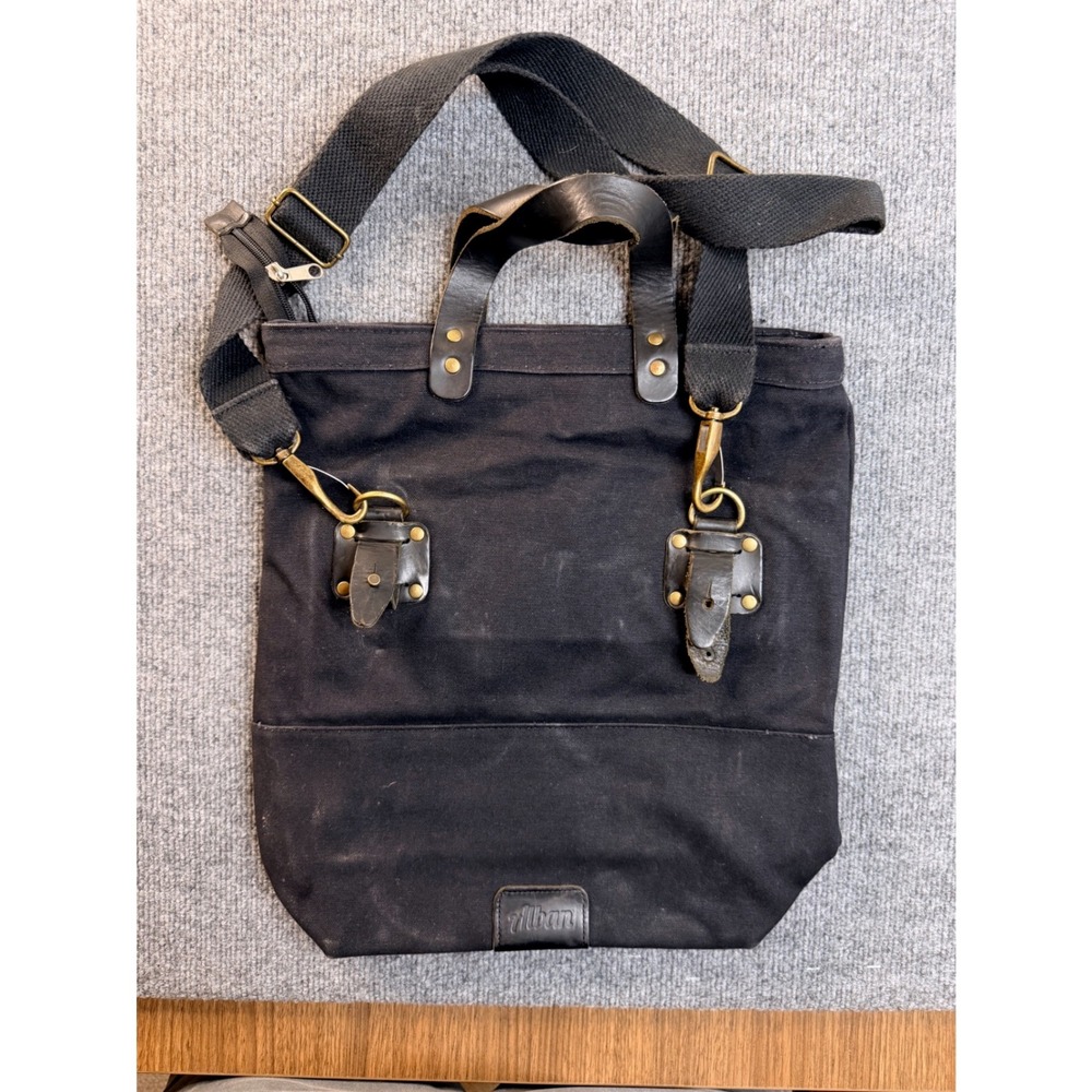 Alban Canvas Tote Bag Navy Blue Leather Trim Workwear Tactical Messenger Bag